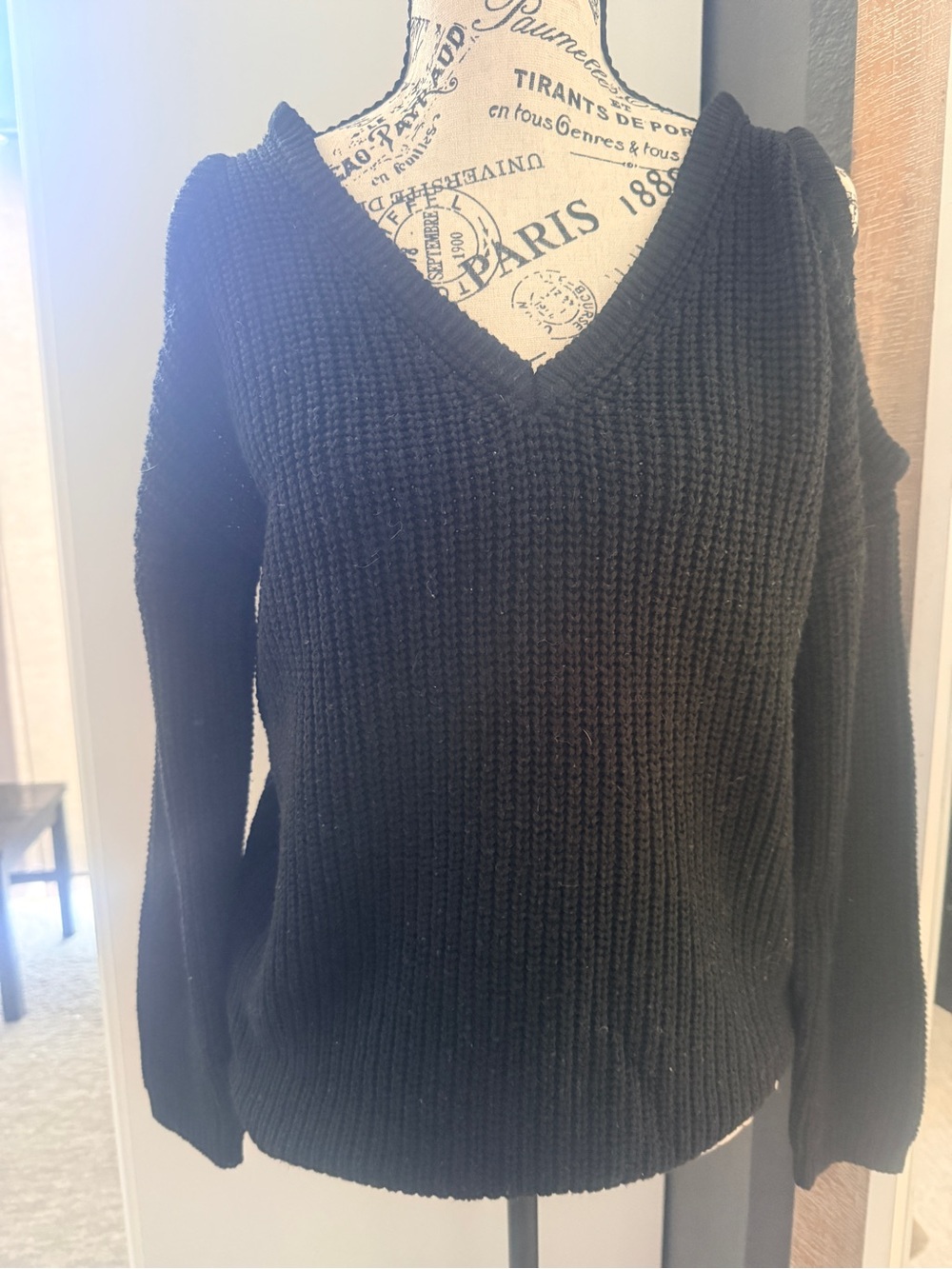 Ambiance Black Ribbed V-Neck Women’s Cold Shoulder Sweater